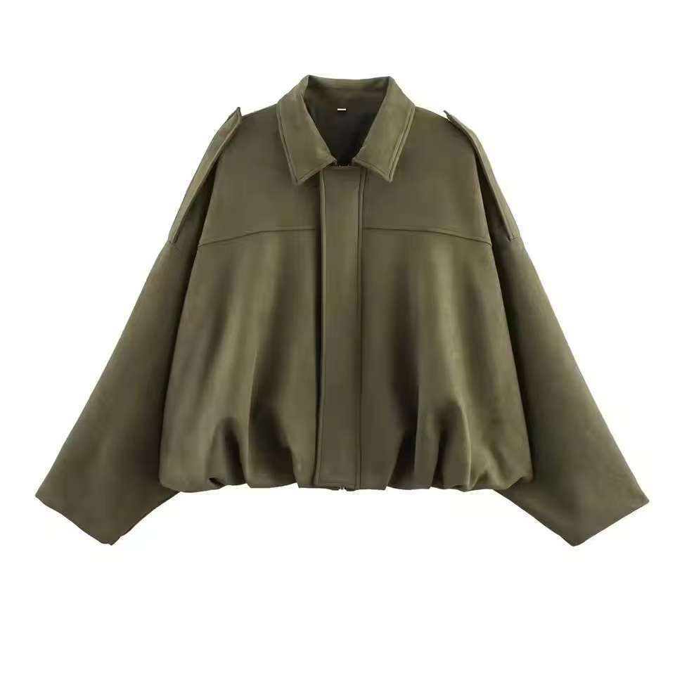 Damen Kurzjacke im Oversize‑Schnitt mit Ballon Saum und Schulterklappen Drune