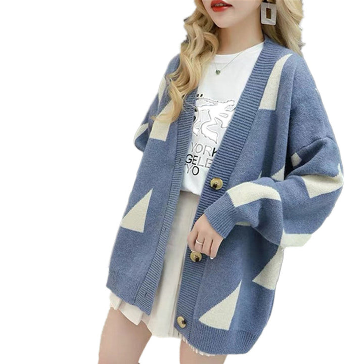 Damen lässige Strickjacke mit geometrischem Muster und gemütlichem Schnitt Drune