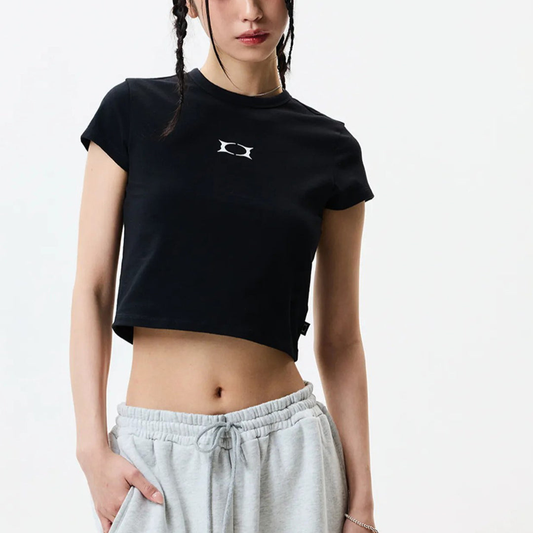 Damen Cropped T-Shirt mit auffälligem Grafikdruck Drune