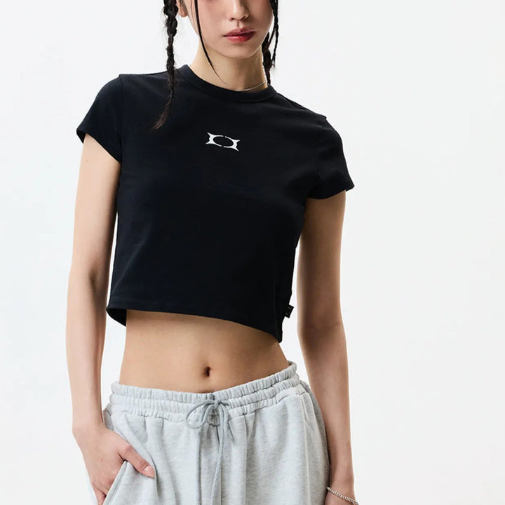 Damen Cropped T-Shirt mit auffälligem Grafikdruck Drune