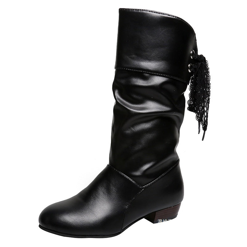 Damen Raffinierte Stiefel mit mittelhohem Schaft, weicher Raffung und dekorativer Schleifenbindung Drune