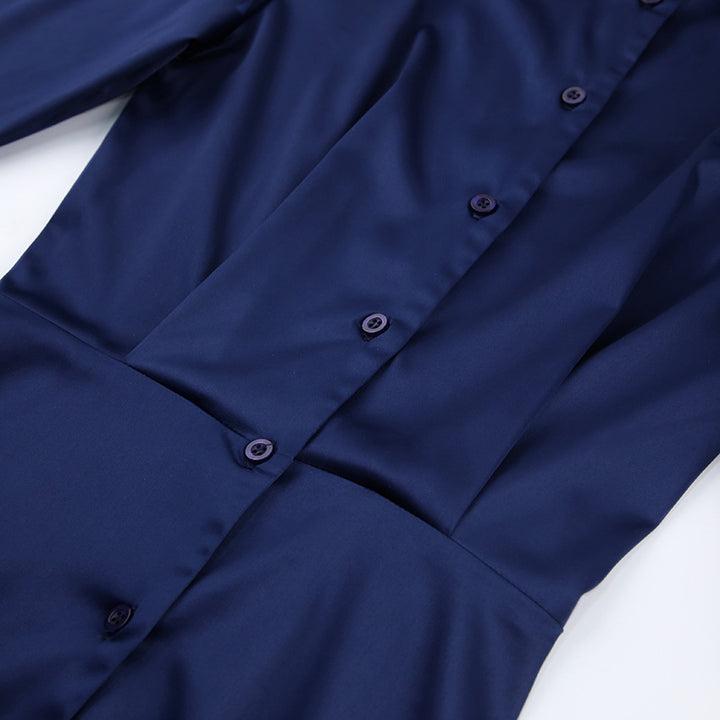 Damen elegantes kurzärmliges Kleid mit tiefem V-Ausschnitt und schmalem Schnitt Drune
