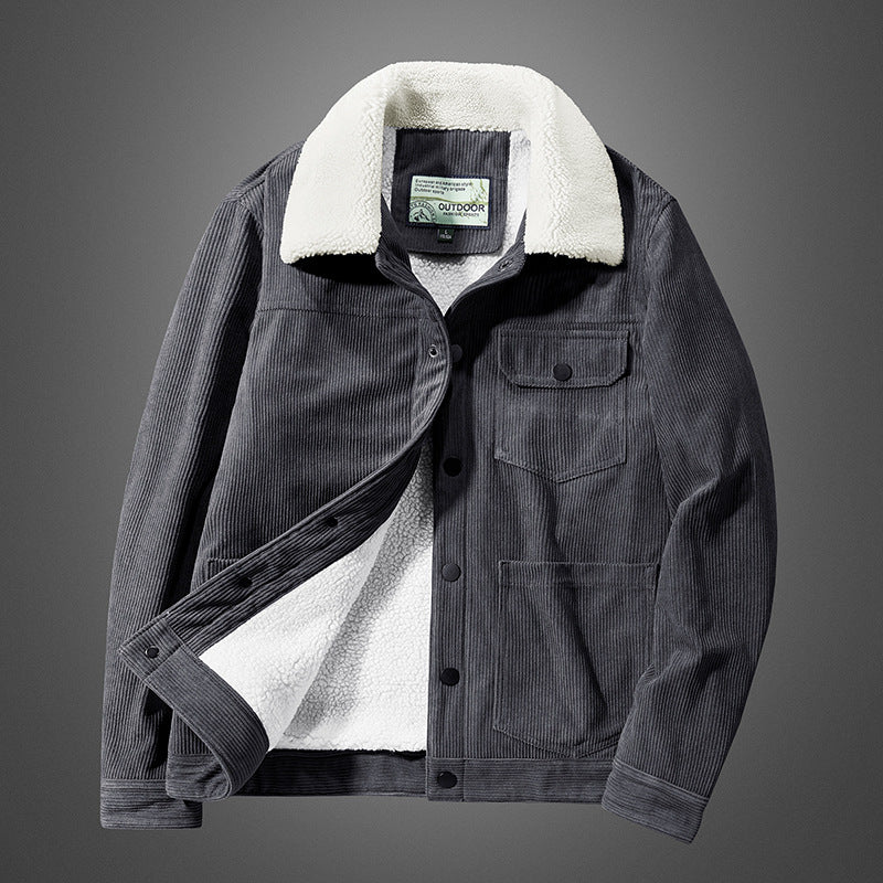 Herren Cordjacke mit Teddyfutter und Druckknopfleiste Drune