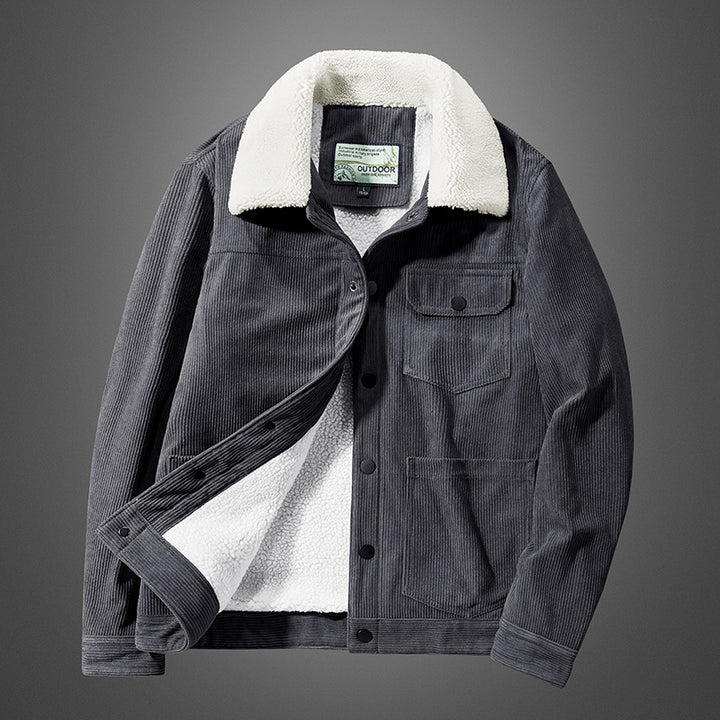 Herren Cordjacke mit Teddyfutter und Druckknopfleiste Drune