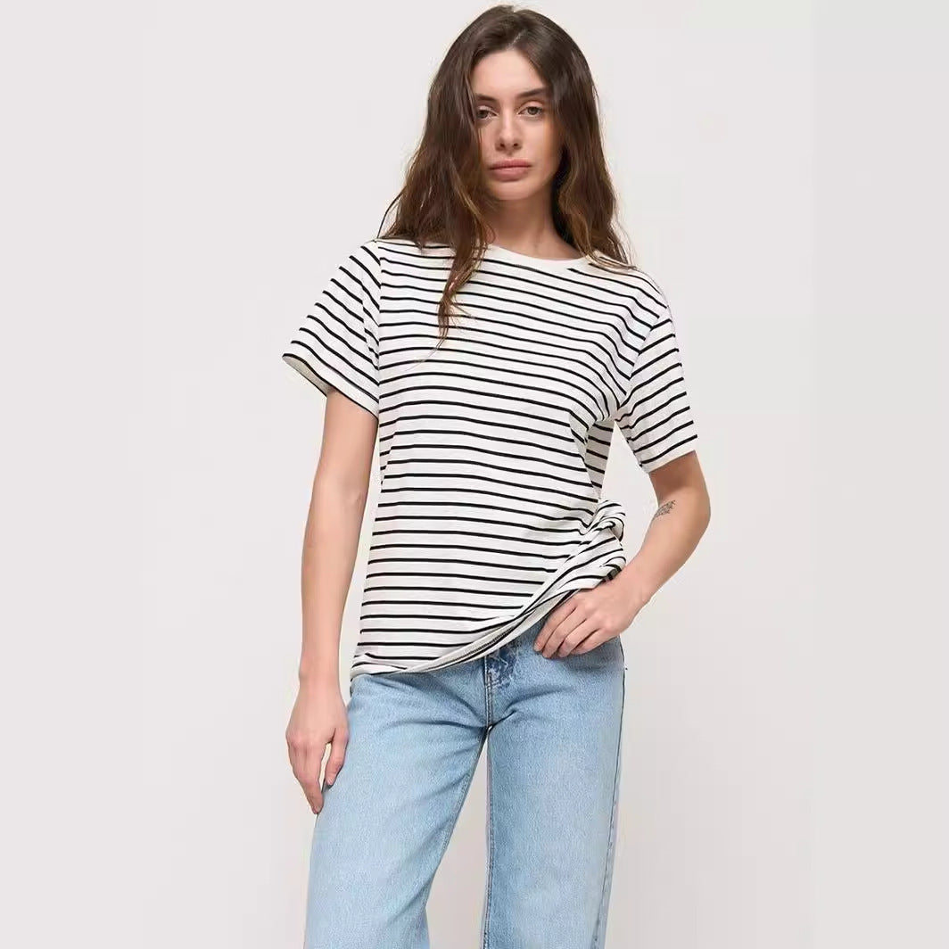 Damen lässiges gestreiftes T-Shirt aus Biobaumwolle Drune