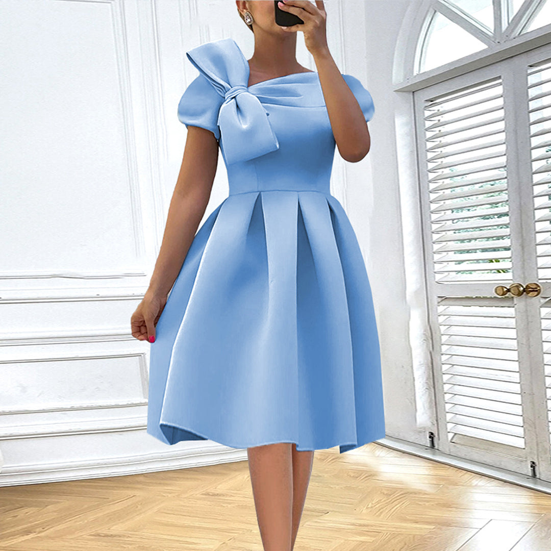 Damen A-Linien Kleid mit voluminösem Schleifenkragen Drune
