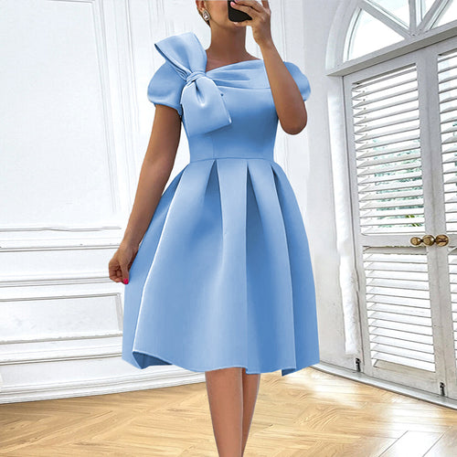 Damen A-Linien Kleid mit voluminösem Schleifenkragen Drune