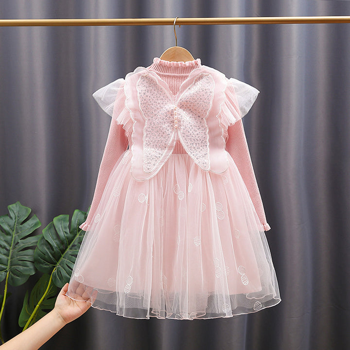 Mädchen Festkleid mit Rüschenärmel und Glitzerdetails Drune