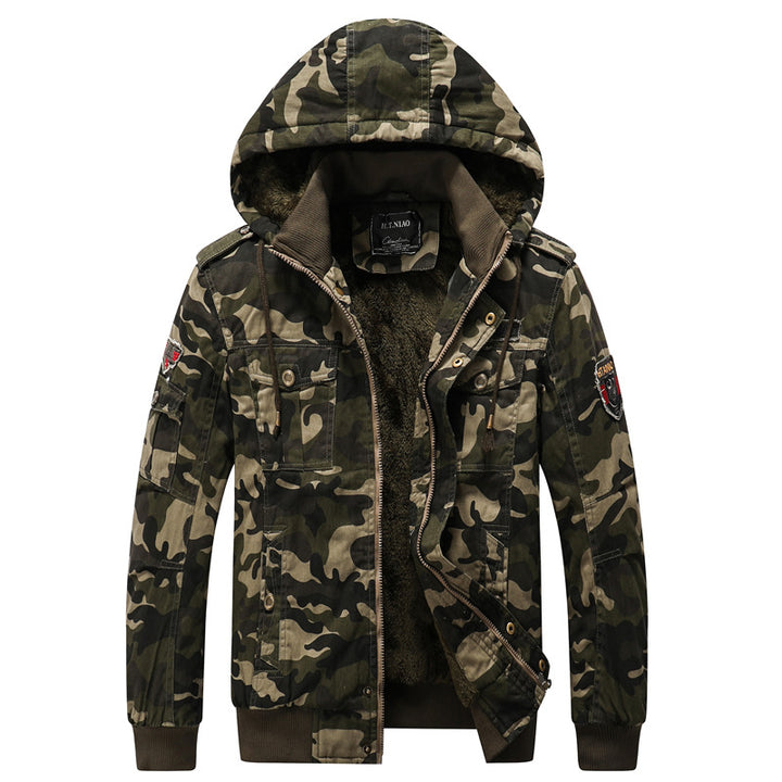 Herren Gefütterte Kapuzenparka im Camouflage-Militärstil mit Teddyfutter Drune