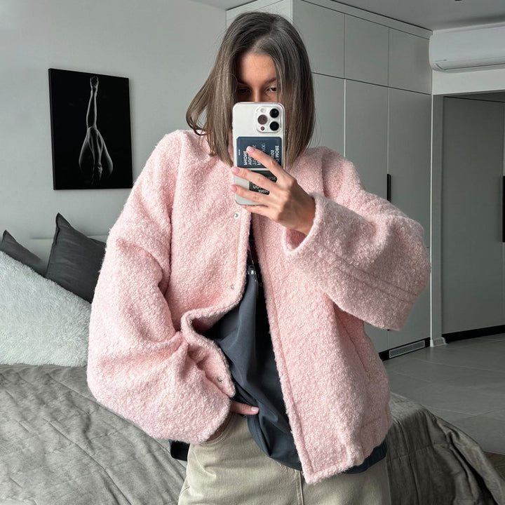 Damen Kuschelige Fleecejacke mit Taschen und elastischem Saum Drune