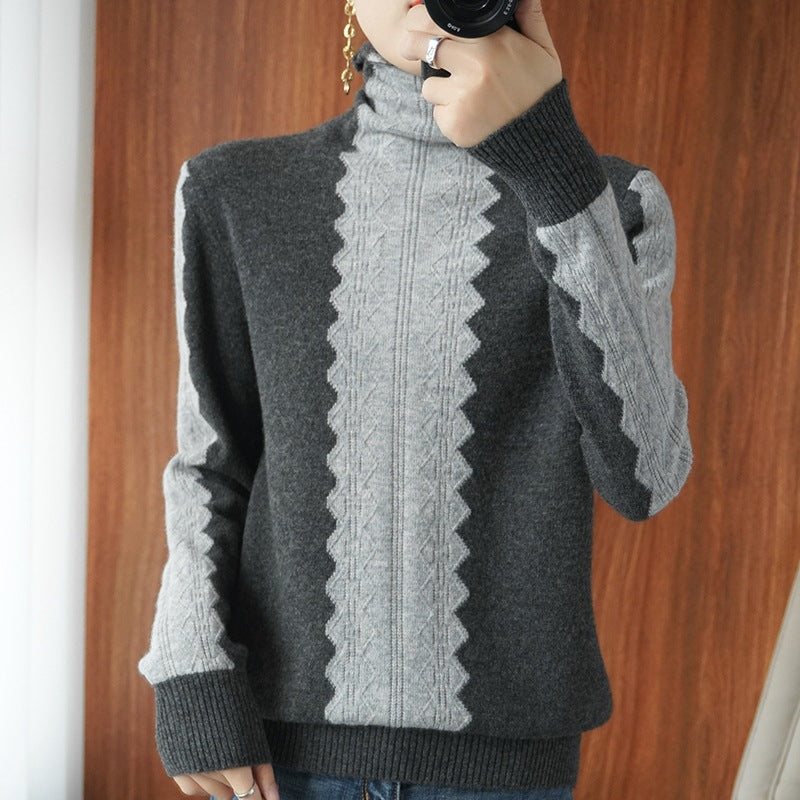 Damen Premium-Rollkragenpullover aus Feinstrick mit zentrierter Ajour‑Zopfstruktur Drune