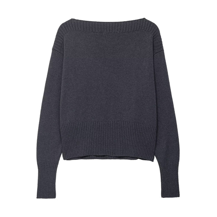 Damen eleganter Oversized-Strickpullover mit weitem Rundhalsausschnitt Drune