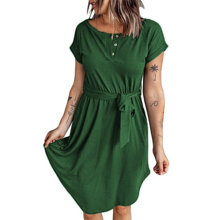 Damen Lockeres Kleid mit Knopfleiste und Taillengürtel Drune