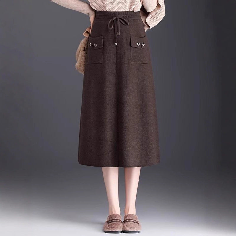 Damen Modischer Maxirock mit Taschen und Bindegürtel Drune
