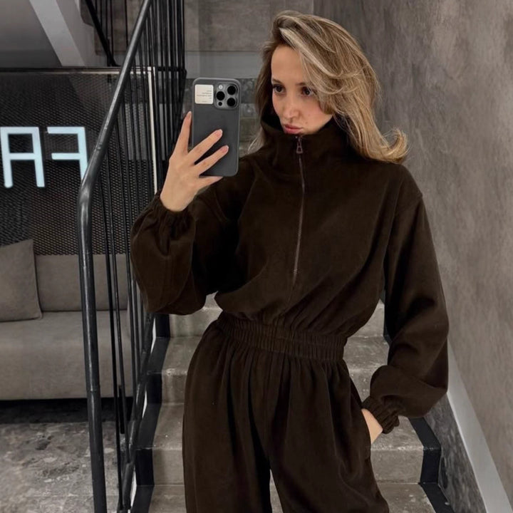 Damen Fleece-Jumpsuit mit hohem Kragen und praktischem Reißverschluss Drune