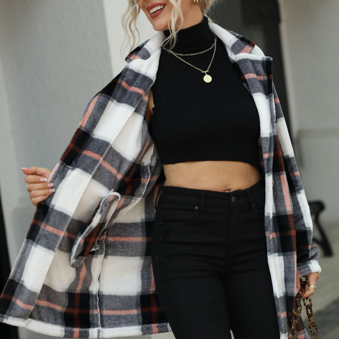 Damen Karierte Fleecejacke mit modischem Schnitt und praktischen Taschen Drune