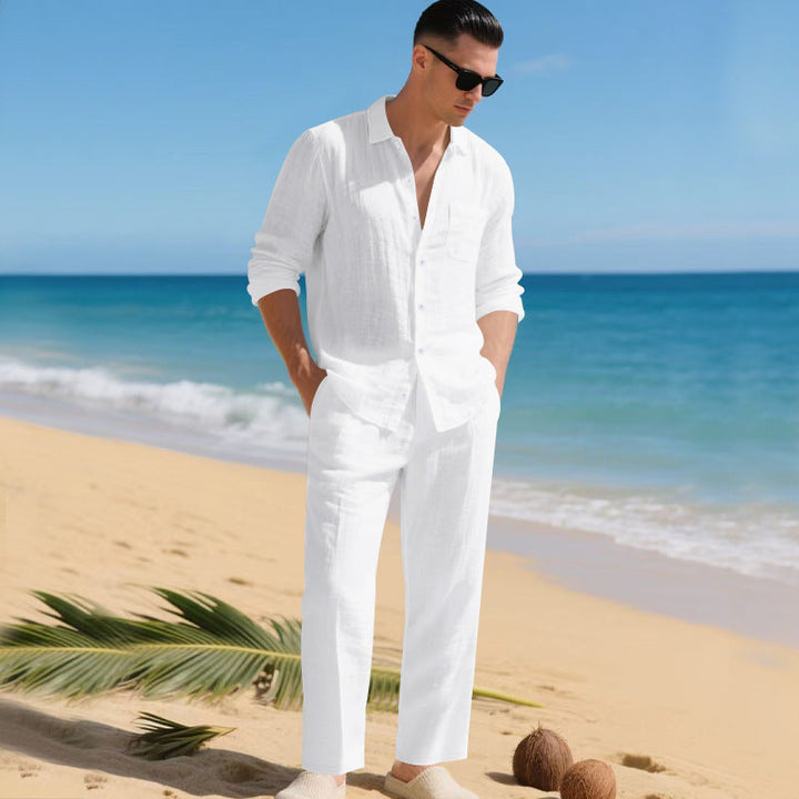 Herren leichtes Leinen-Outfit mit stilvollem Hemd und eleganter Hose Drune