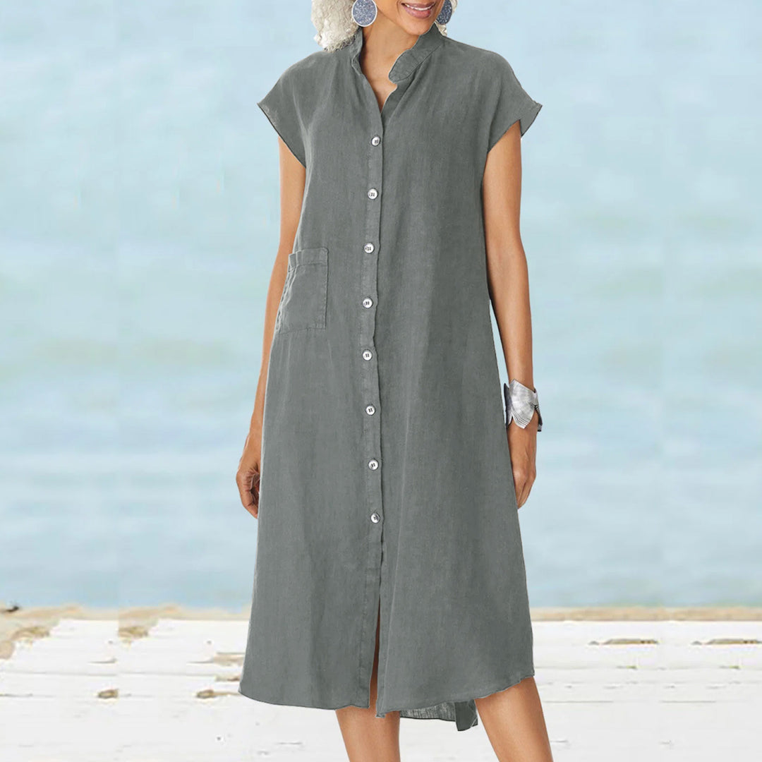 Damen Midi-Kleid mit komfortablem Hemdkragen und praktischen Seitentaschen Drune
