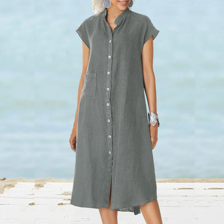 Damen Midi-Kleid mit komfortablem Hemdkragen und praktischen Seitentaschen Drune