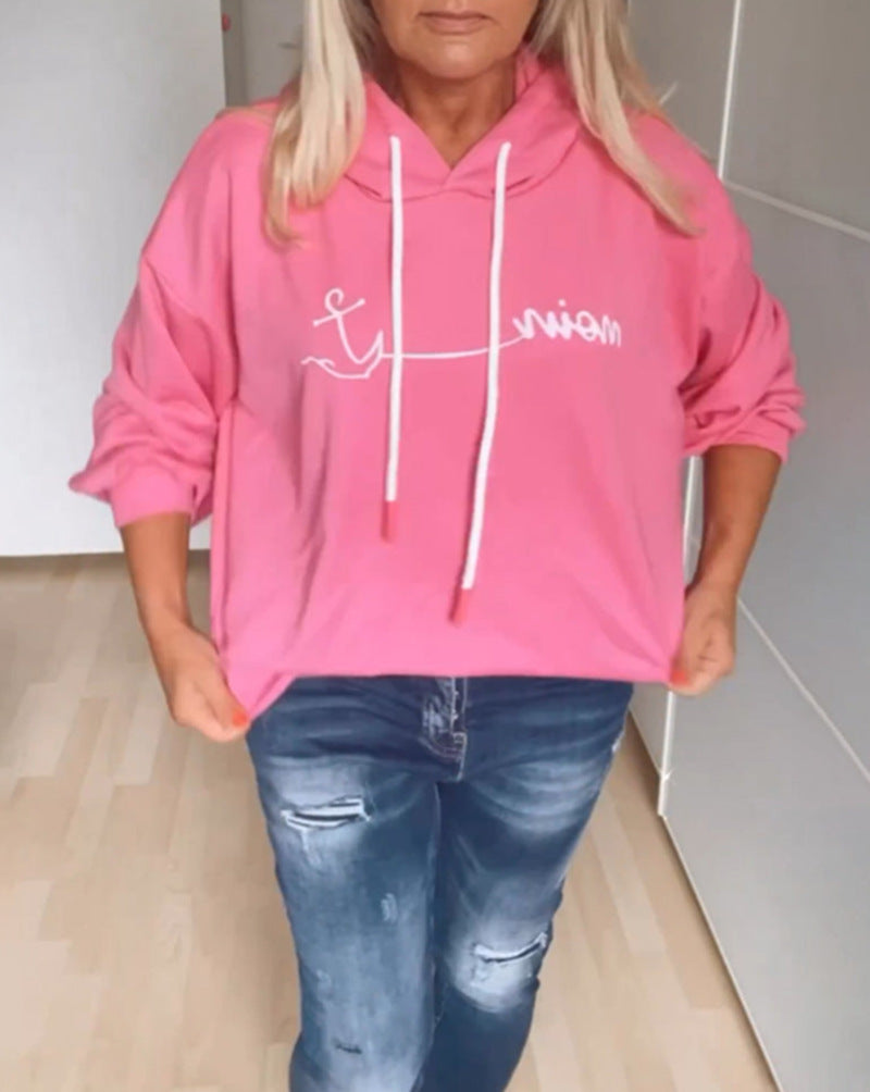 Damen lässiger Kapuzenpullover mit modernem Schriftaufdruck und praktischen Taschen Drune