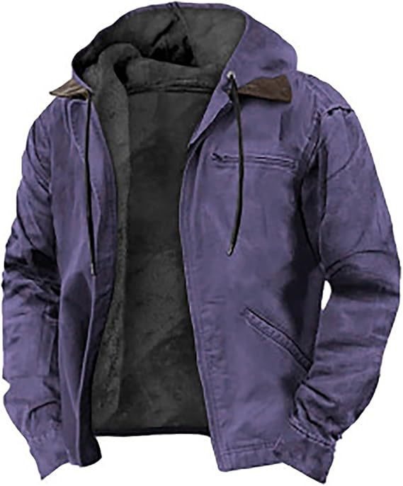 Herren Gefütterte Kapuzenjacke mit Teddyfutter, winddichtem Canvas und Reißverschlusstaschen Drune