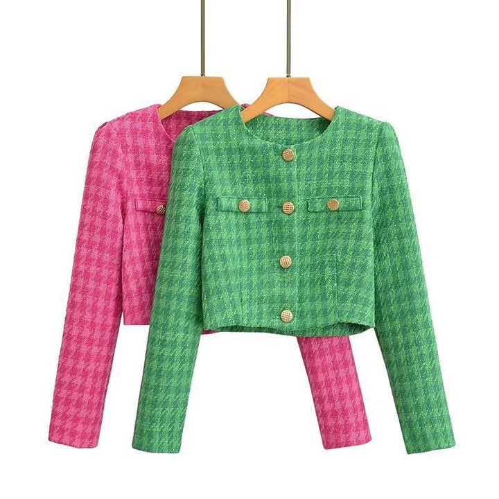 Damen Kurze Bouclé-Jacke mit elegantem Karomuster Drune
