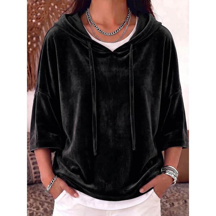 Damen Oversize Samt-Halbarm-Hoodie mit Kordelzug und Taschen Drune