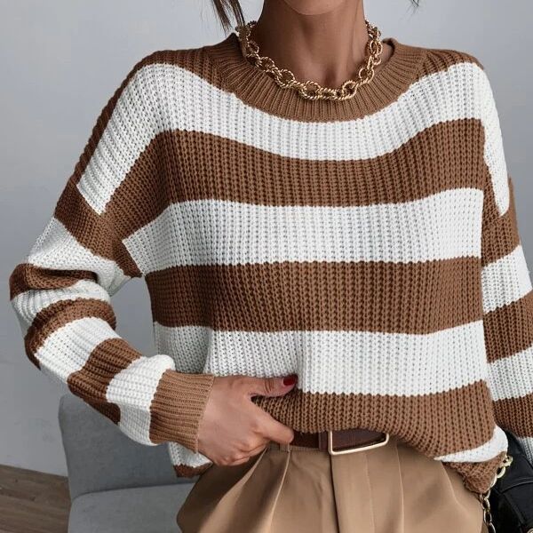 Damen lässiger Strickpullover im modernen Waffelmuster Drune