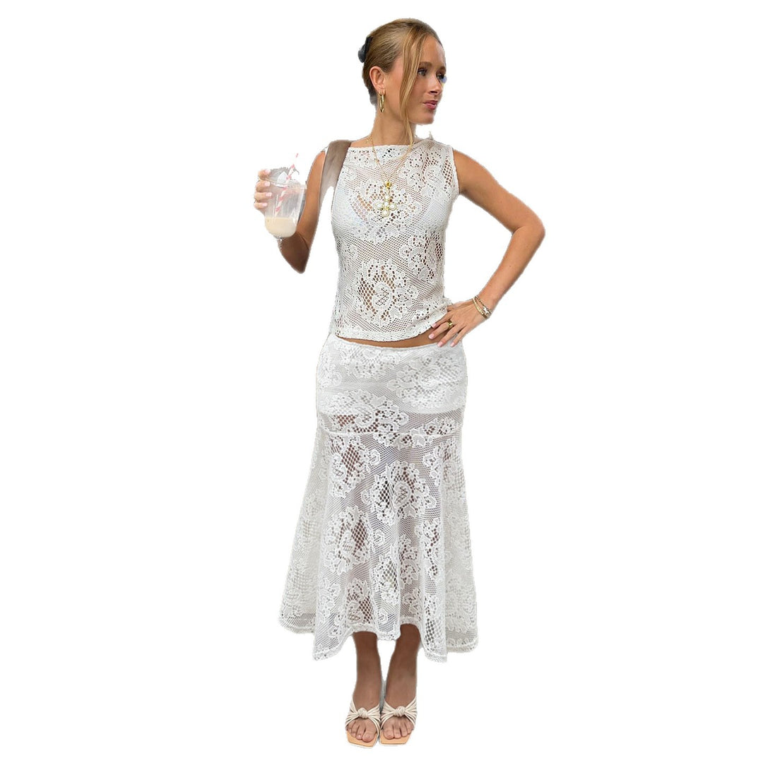 Damen eleganter Spitzenrock mit Struktur und seitlichen Schlitzen Drune