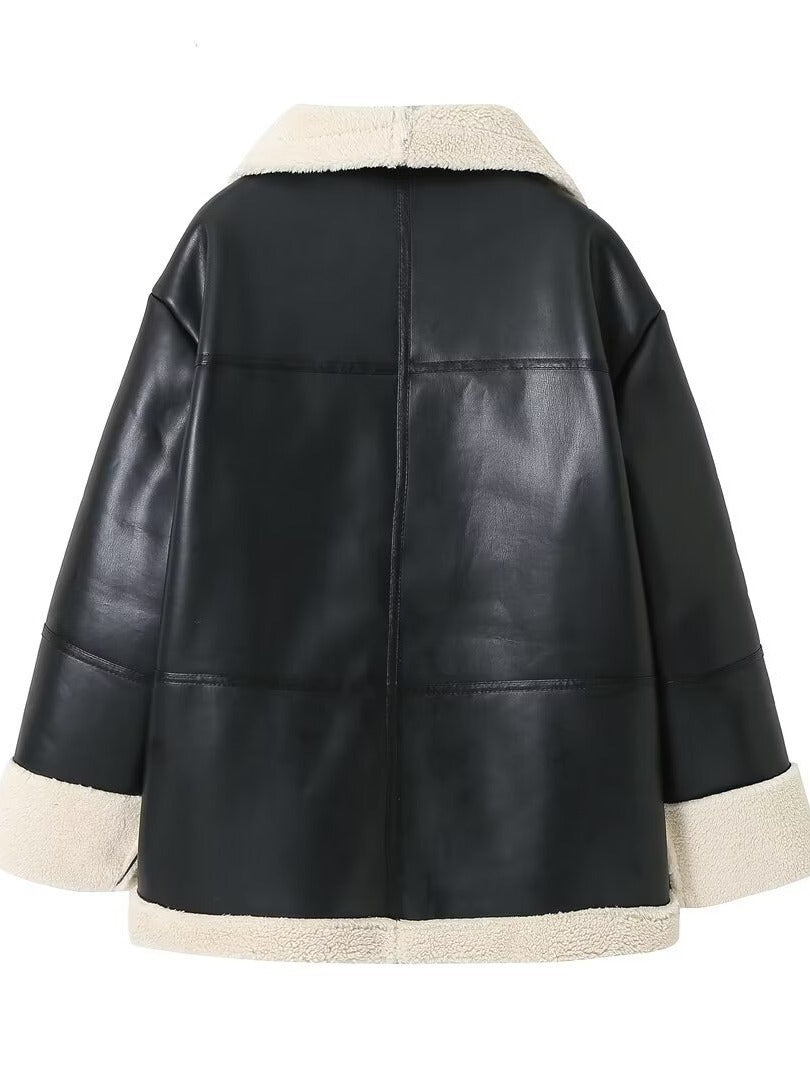 Drune | Damen Faux-Lederjacke Fleece-Futter