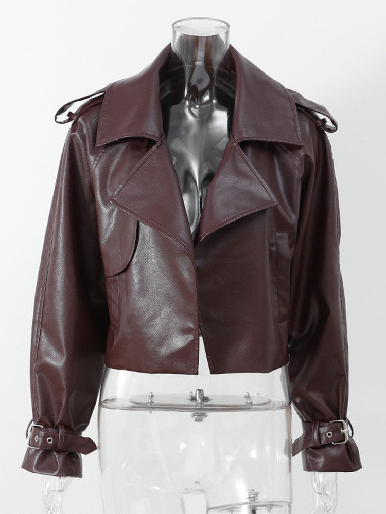 Damen Kunstlederjacke im cropped Stil mit modernen Details und praktischen Taschen Drune