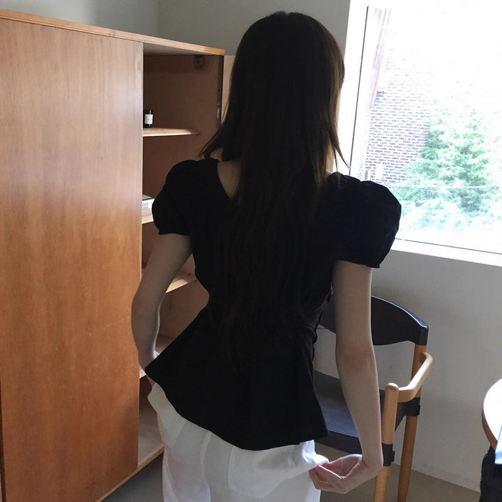 Damen elegante Bluse mit Rüschendetails und Knopfverschluss Drune