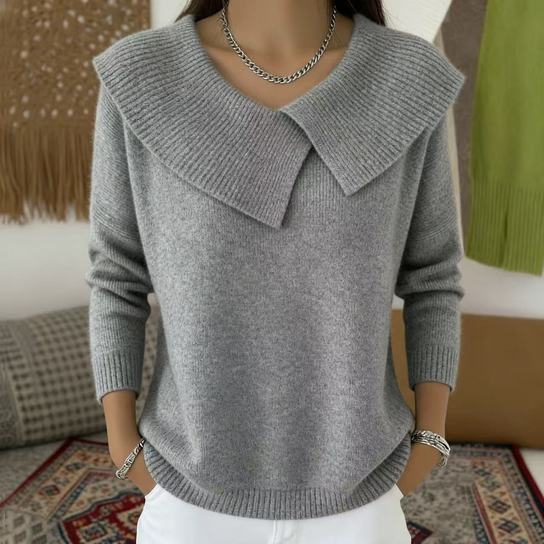 Damen nan grobgestrickter Pullover mit übergroßem Matrosenkragen und gerippten Abschlüssen Drune