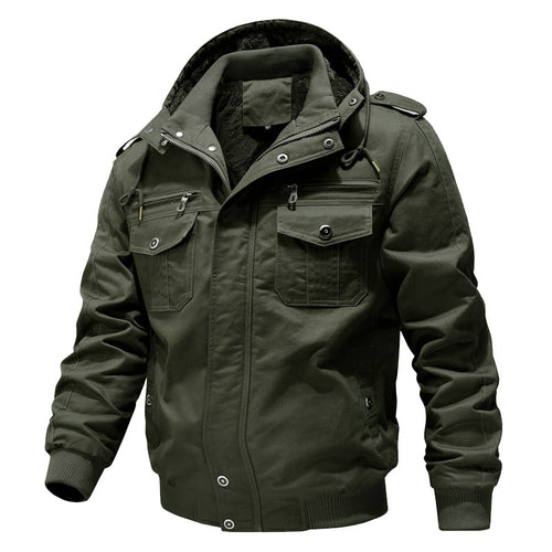 Herren Wasserabweisender Canvas-Bomber mit wärmender Sherpa-Innenlage, Kapuze und Utility-Taschen Drune