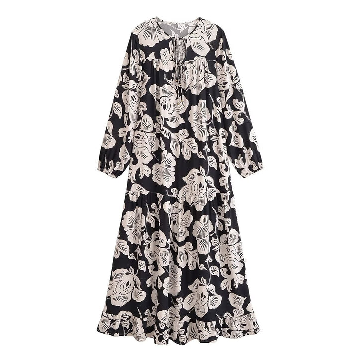 Damen Maxi-Kleid mit floraler Stickerei und eleganten Volants Drune