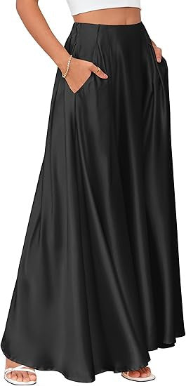 Damen Maxirock mit Taschen und taillenbetontem hoher Bund aus fließendem Chiffon Drune