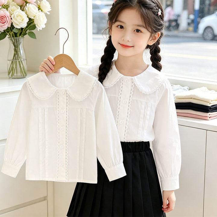 Mädchen Bluse mit Rüschendetails und klassischem Kragen Drune