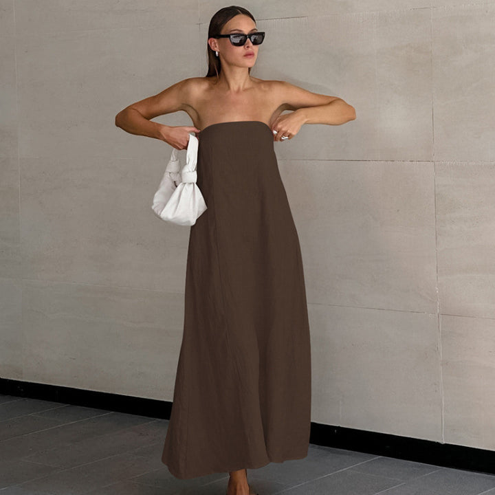 Damen Maxikleid ohne Ärmel mit elegantem Taillenband und fließendem Schnitt Drune