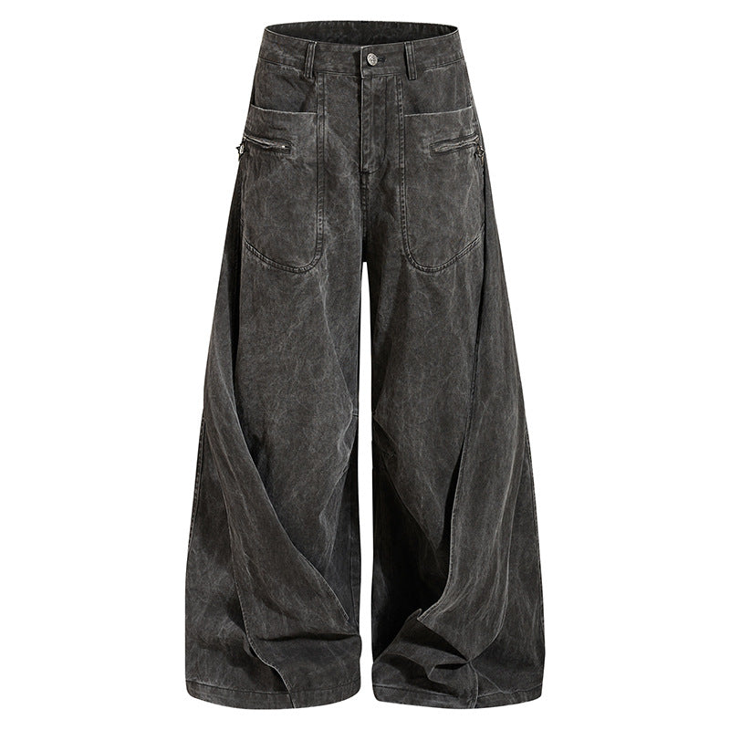 Damen Weite Drapierte Culotte-Cargohose mit hoher Taille und Zip-Taschen Drune