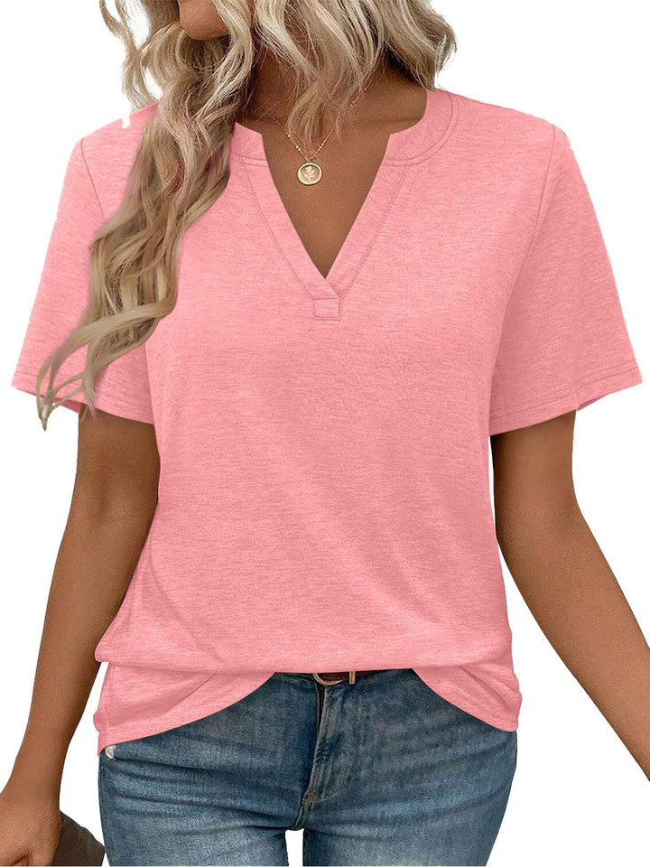 Damen V-Ausschnitt Kurzarm T-Shirt aus angenehmem Baumwollmix mit lässigem Schnitt Drune