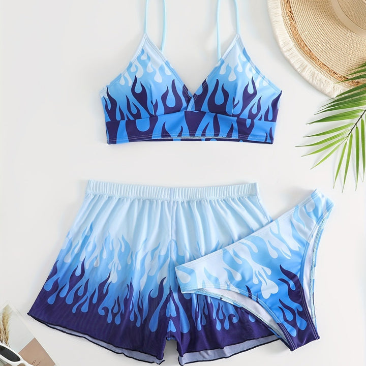 Damen Triangel-Bikini mit aufregendem Flammenmuster Drune