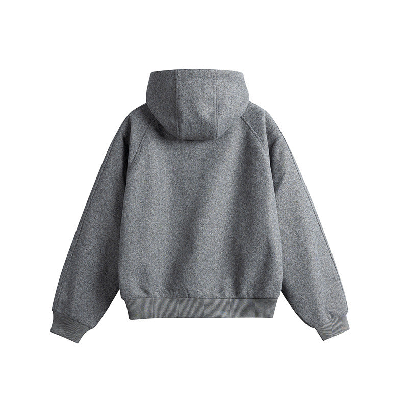 Unisex Oversize Kapuzenblouson aus Wollmix mit Reißverschluss und Kängurutaschen Drune
