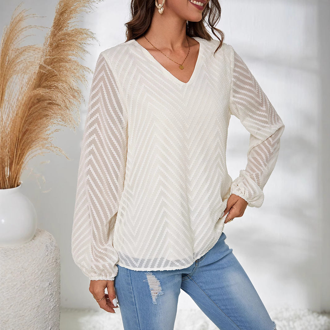 Damen Viskosebluse mit voluminösen Ärmeln und modernem Strukturmuster Drune
