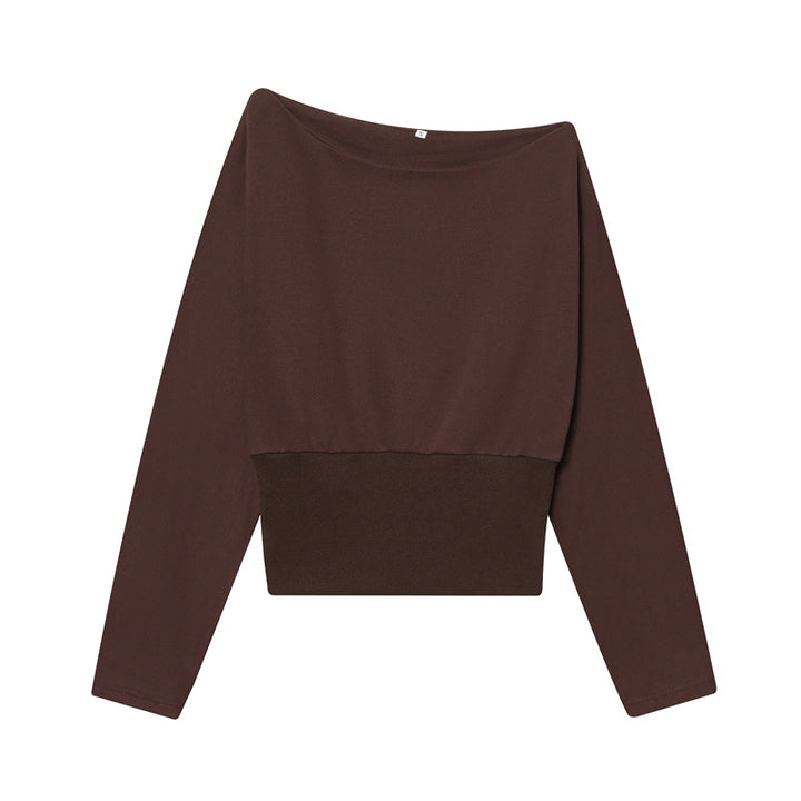 Damen Off-Shoulder Cropped Sweatshirt mit weitem Boot-Ausschnitt und Taillenbund Drune