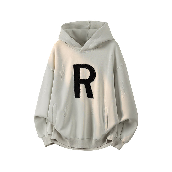 Unisex Oversize Kapuzenpullover mit handschriftlichem Grafik-Print, Kängurutasche & geripptem Saum Drune