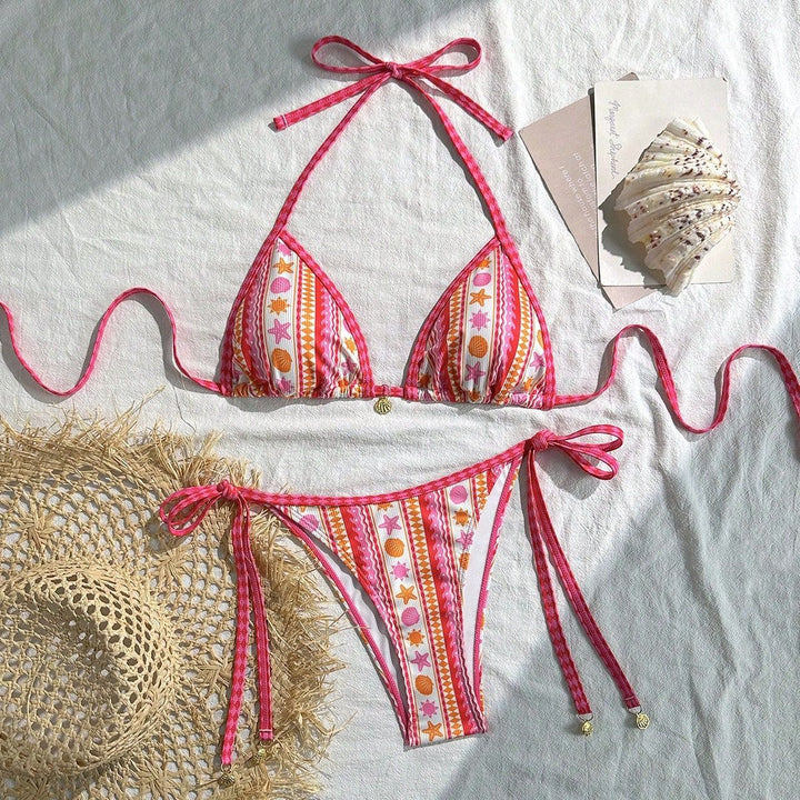 Damen Triangel-Bikini mit buntem Muster Drune