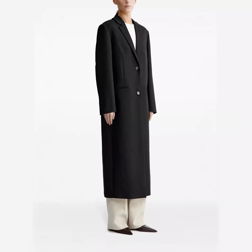 Damen lang geschnittener einreihiger Oversize-Mantel mit schmalem Revers Drune