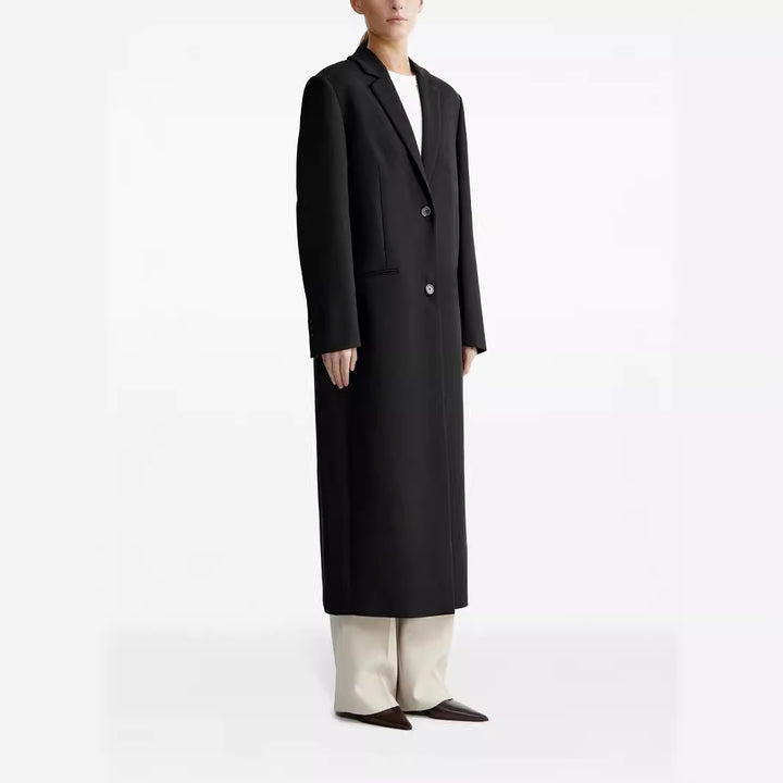 Damen lang geschnittener einreihiger Oversize-Mantel mit schmalem Revers Drune