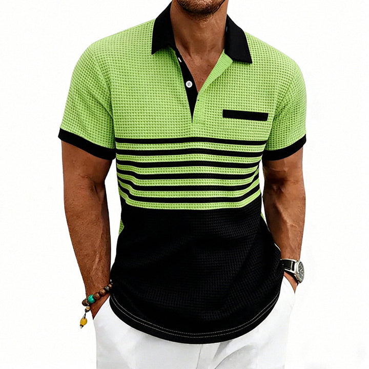 Herren nan Jacquard-Polo mit Blockstreifen, Brustblende und Baumwollmix Drune