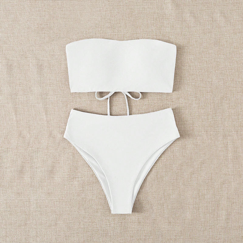 Damen Bandeau-Bikini-Set mit hohem Taillenslip und verstellbaren Trägern Drune